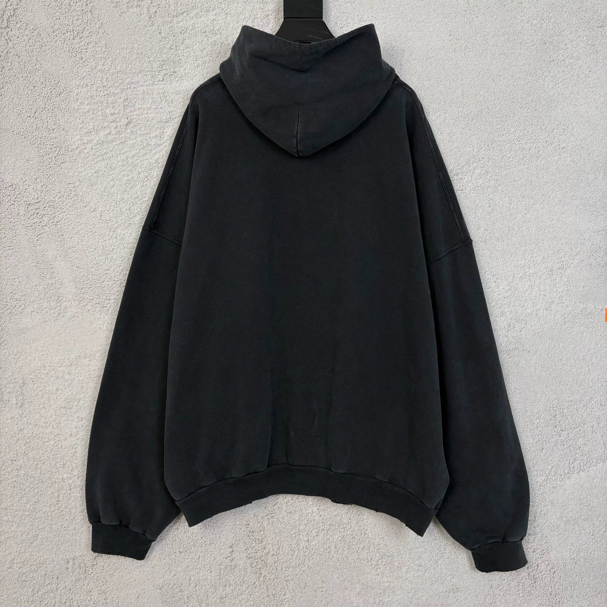 Balenciaga Black Distressed Wash Appliqué Logo Hooded Sweater