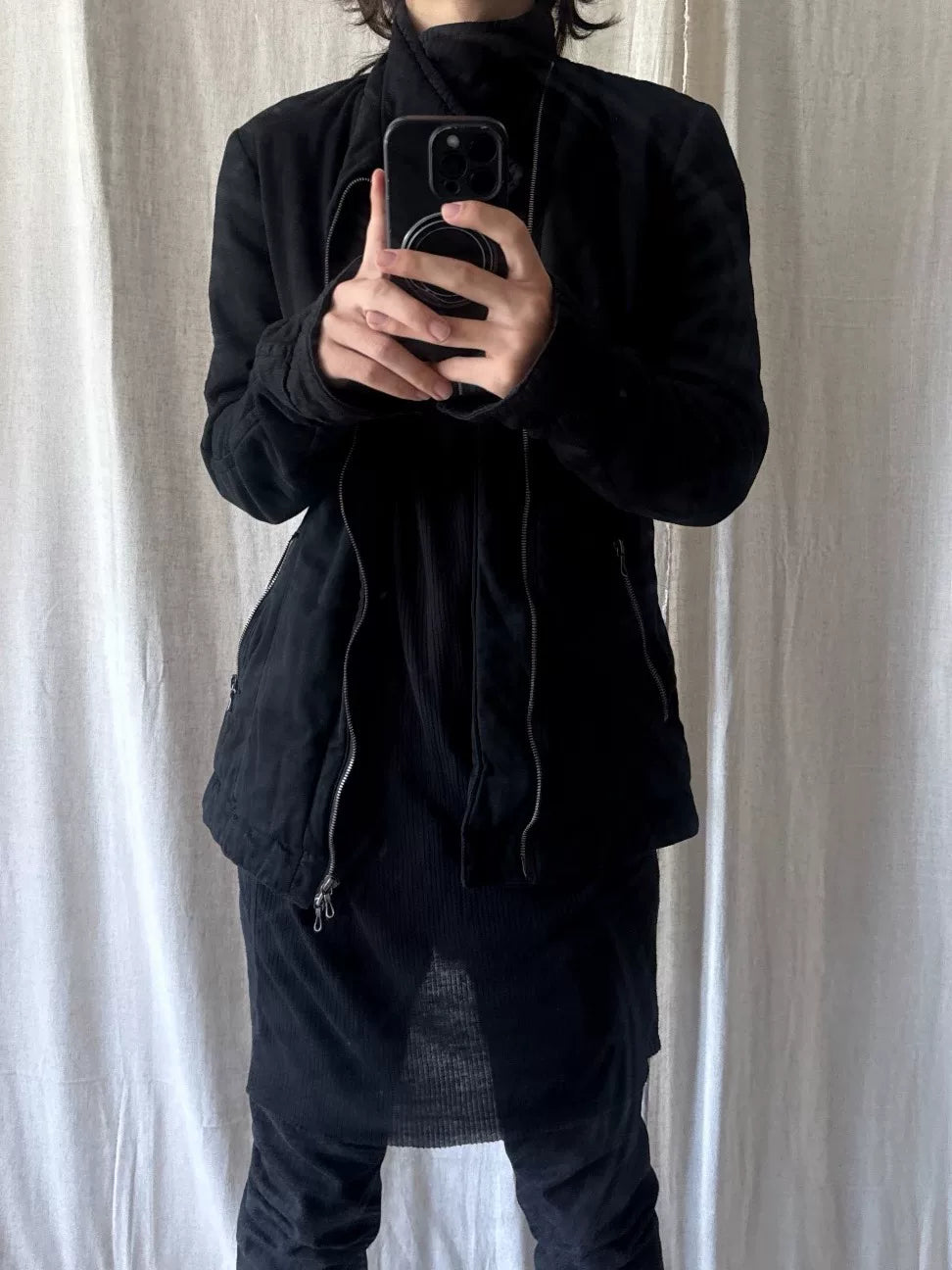 Julius AW11 Stand-Collar Diagonal Zip Quilted Cotton Jacket