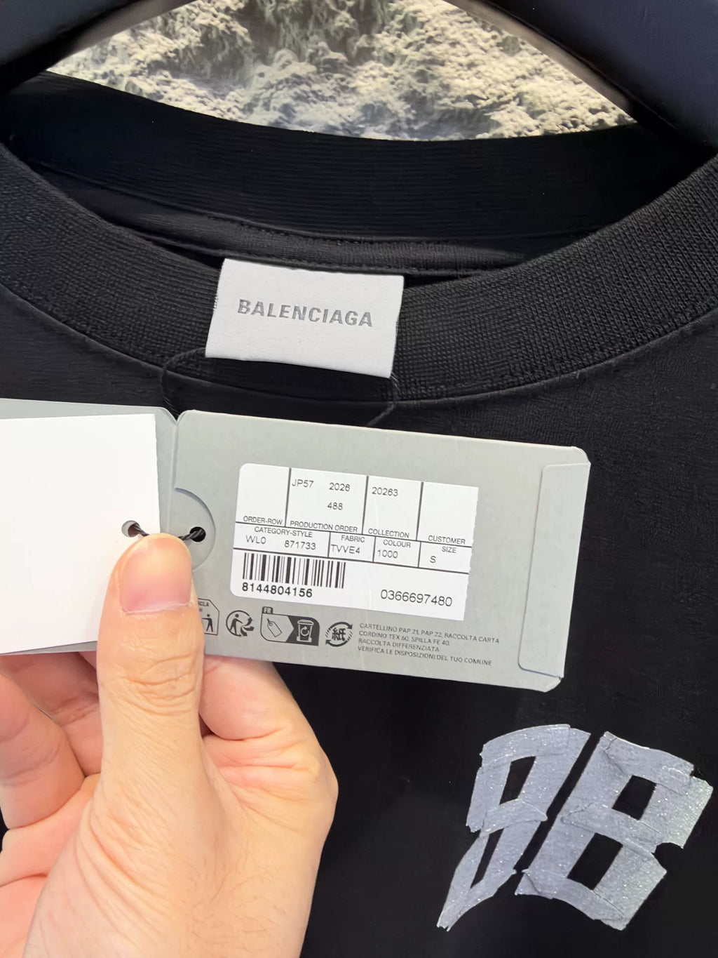 Balenciaga Black 9B Tape Print Short Sleeve T-Shirt
