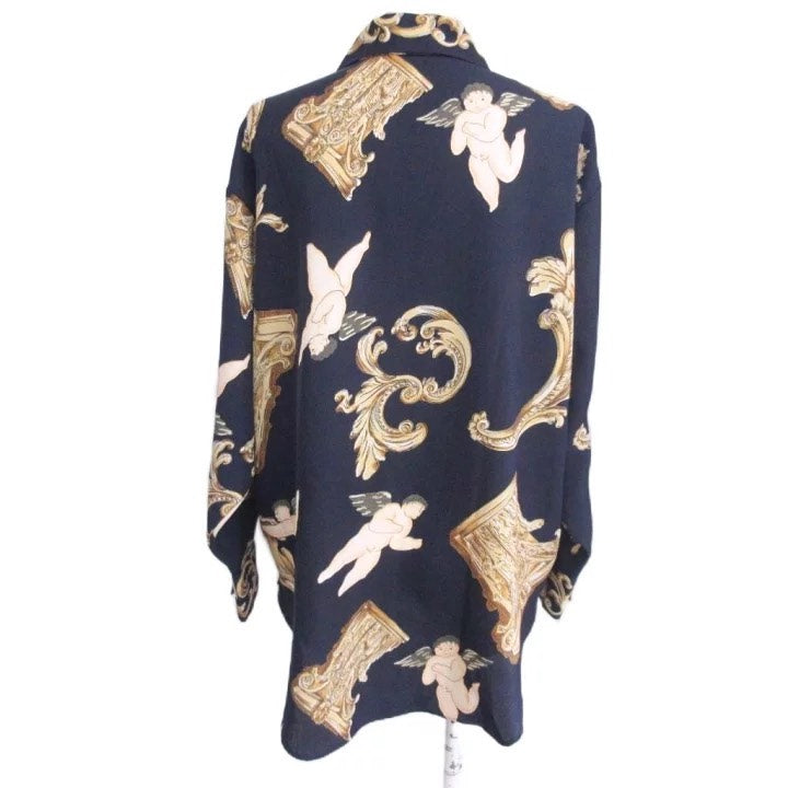 Issey Miyake 1980s Baroque Angel Print Long Sleeve Shirt