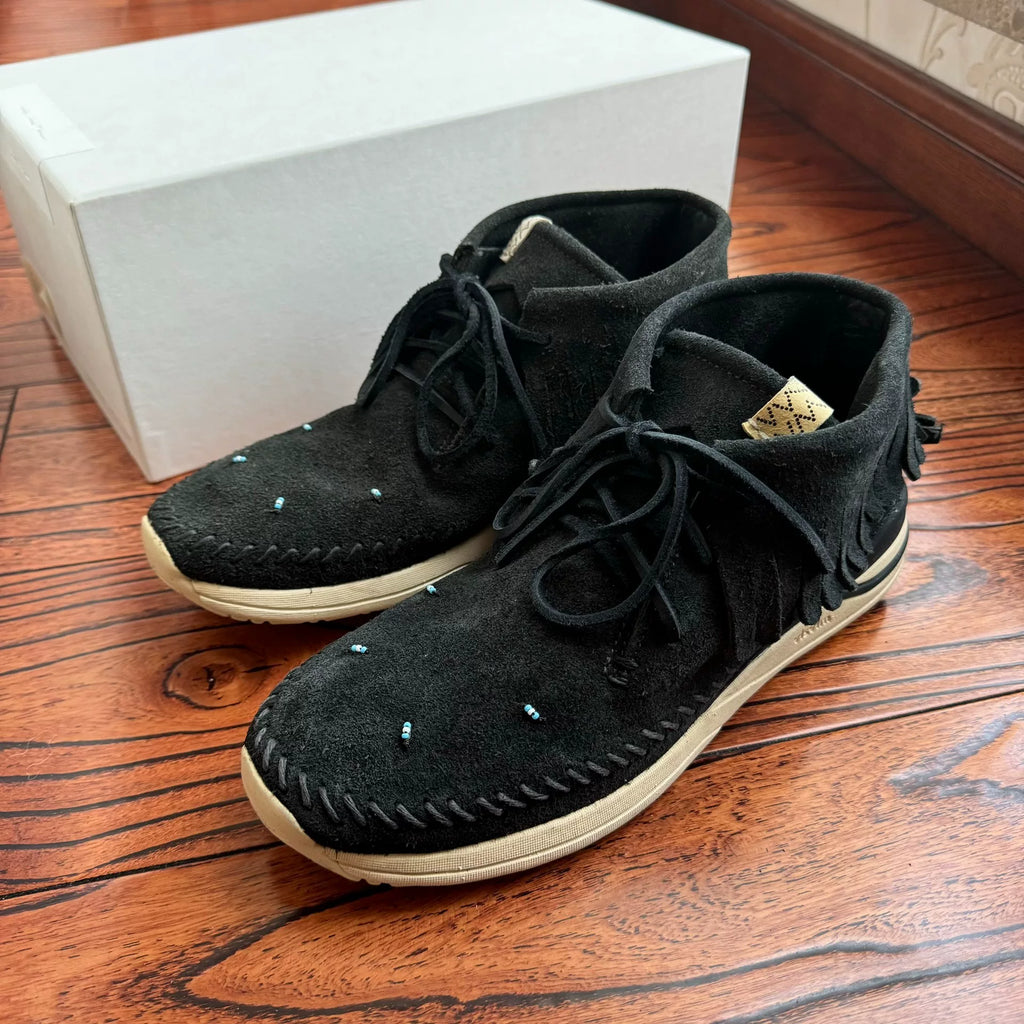 Visvim 18AW Aw Maliseet Shaman Mid Folk Fringe Black Shoes