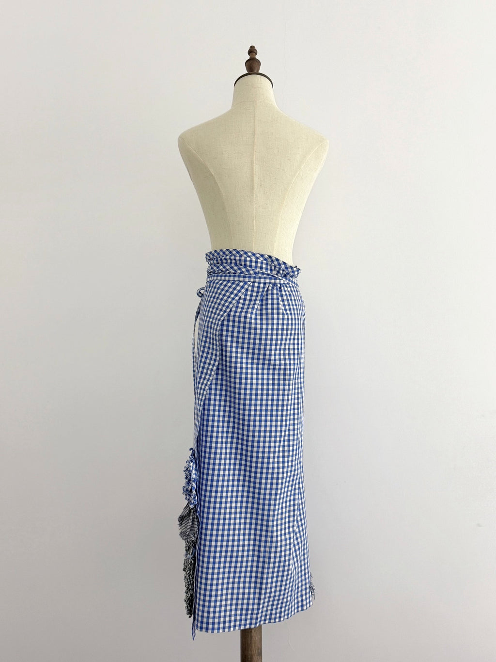 Comme Des Garcons Blue White Plaid Ruffle Wrap Cotton Skirt - Devines