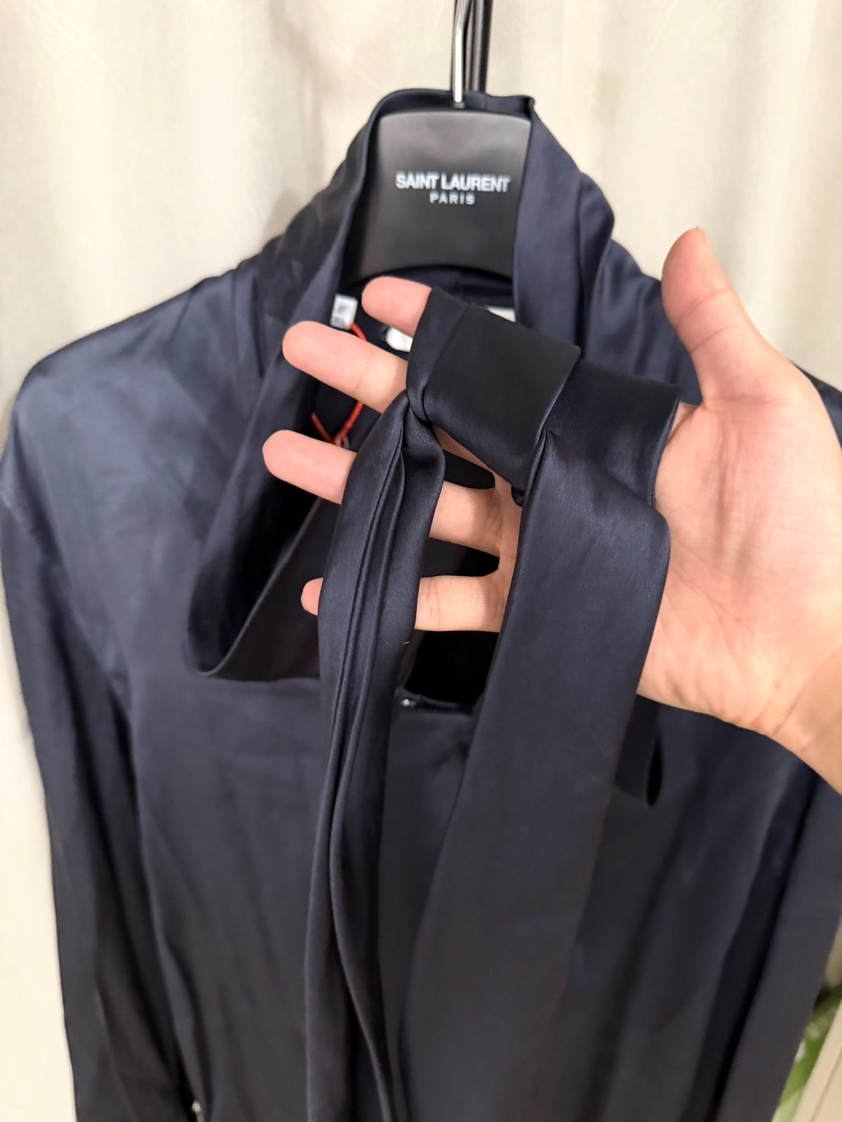 Saint Laurent FW23 Navy Blue Silk Shirt