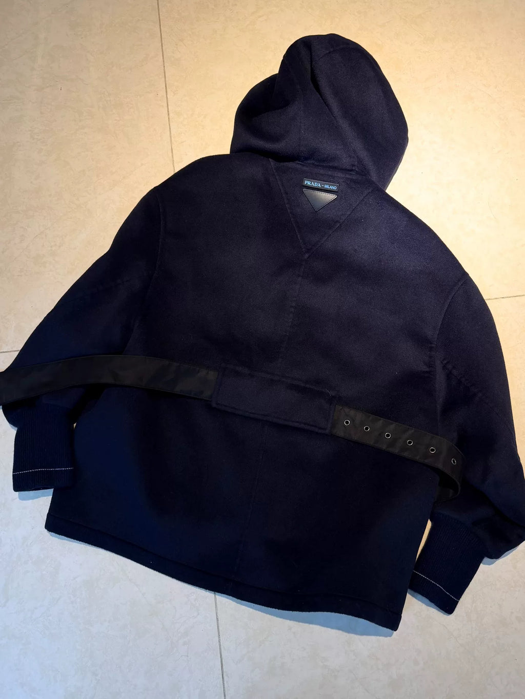 Prada Navy Blue Hooded Zip-Up Cashmere Sweater