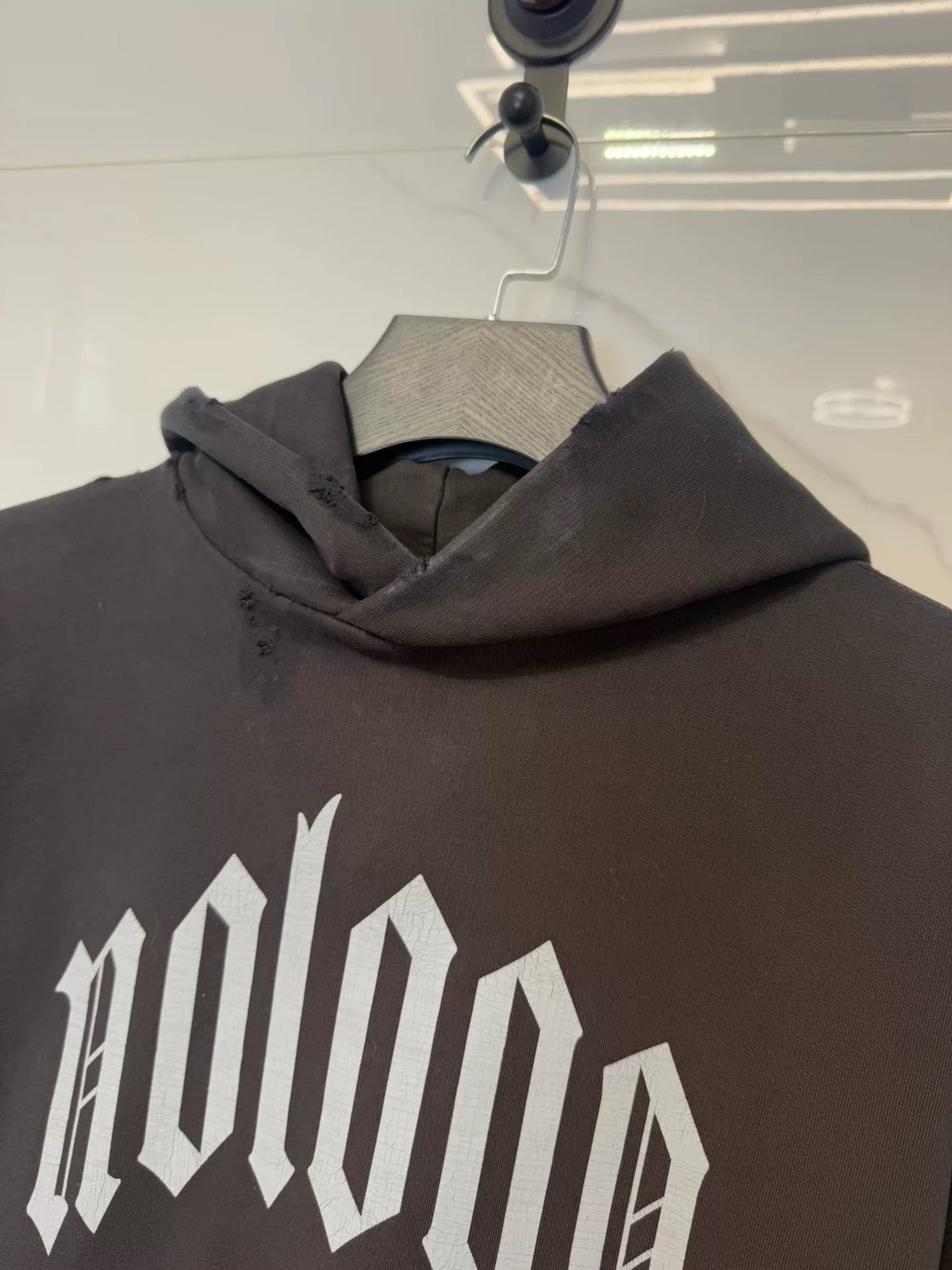 Balenciaga FW23 Black Distressed Letter Print Hooded Sweater