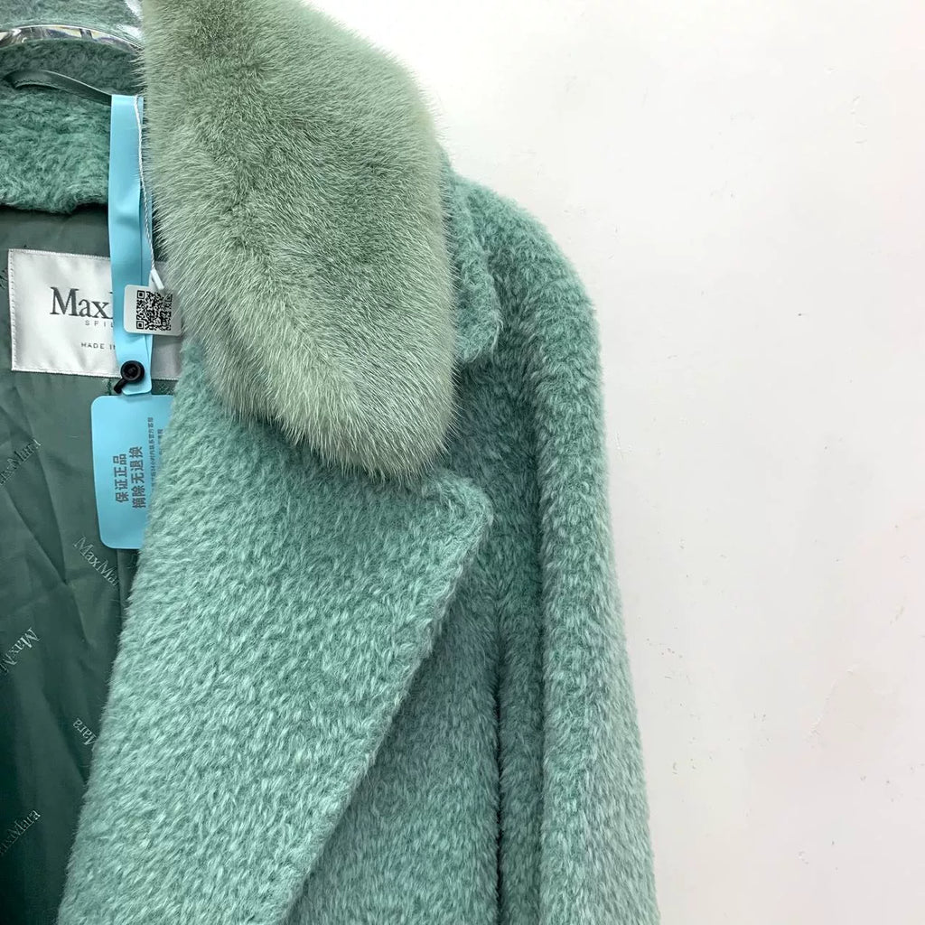Max Mara Lake Blue Alpaca Collared Belted Coat