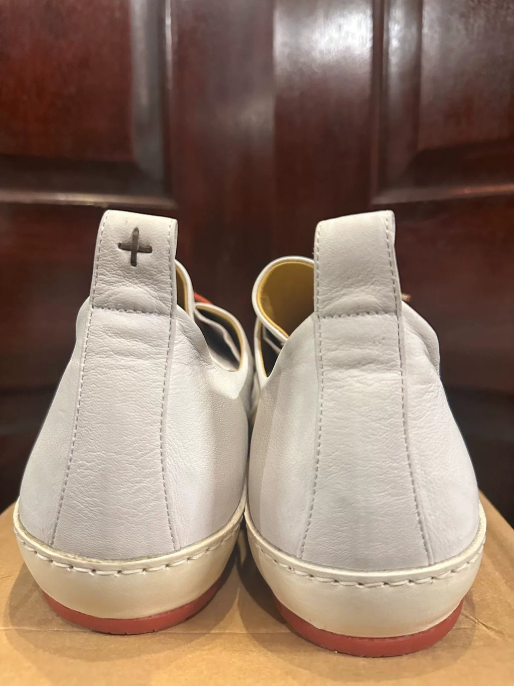 M.A+ SS19 White Double Fold One Piece Calfskin Sneakers