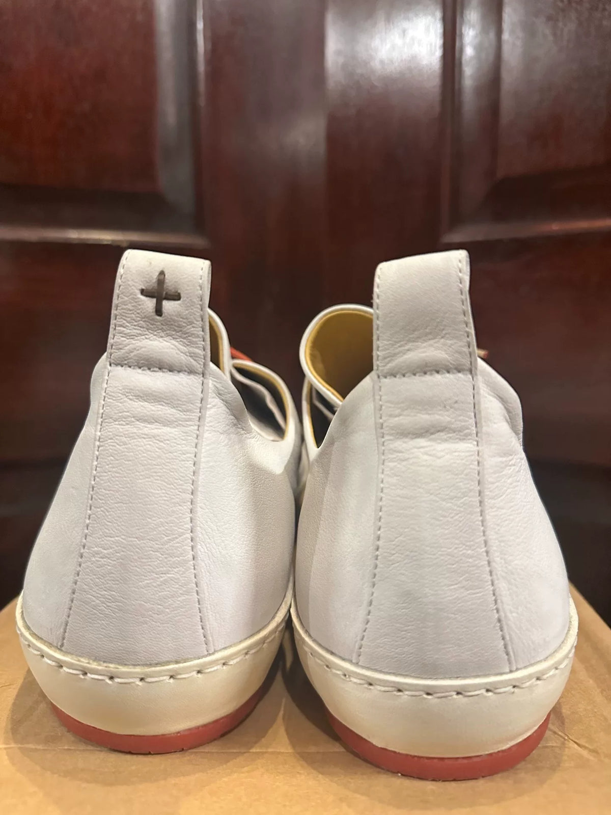 M.A+ SS19 White Double Fold One Piece Calfskin Sneakers