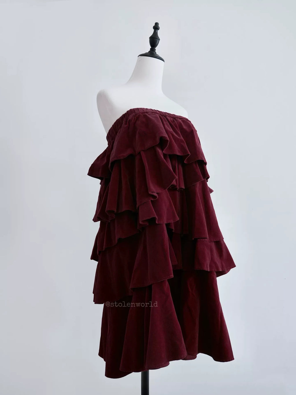 Comme Des Garcons Red Velvet Tiered Skirt - Devines