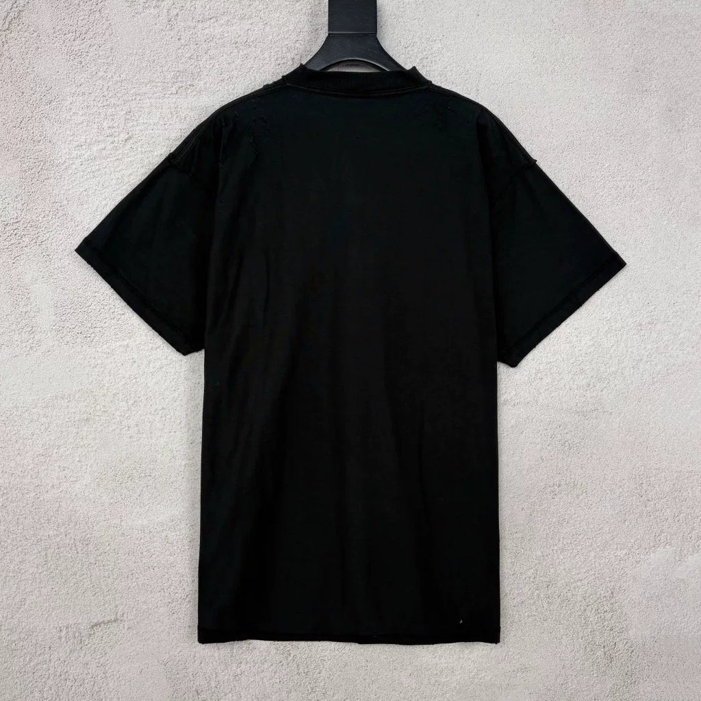 Balenciaga Black Castle Letter Logo Destruction Short Sleeve Top