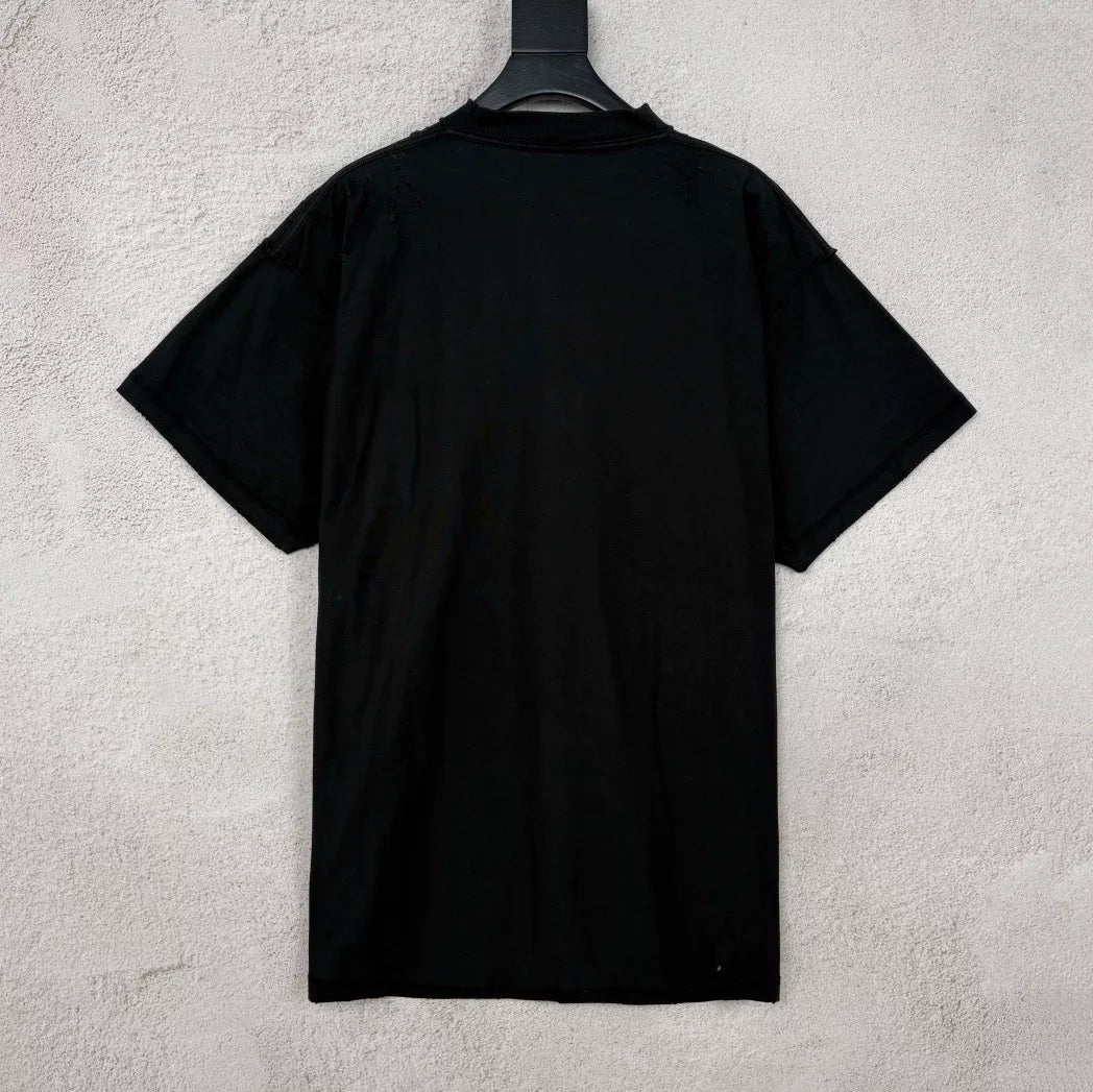 Balenciaga Black Castle Letter Logo Destruction Short Sleeve Top