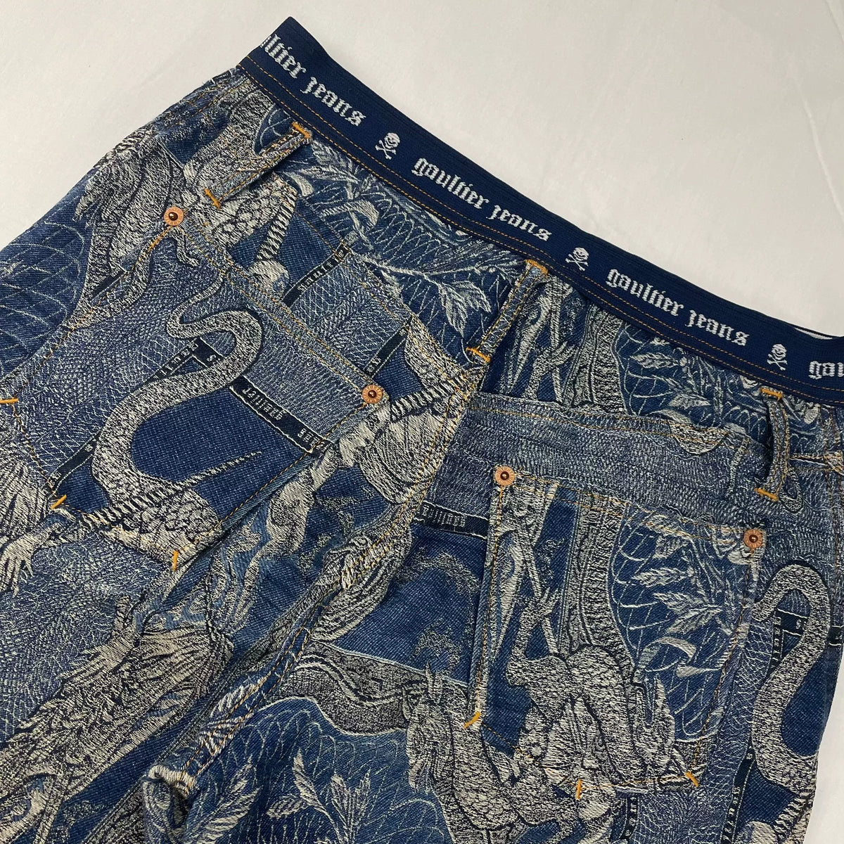 1994 Fall/Winter Jean Paul Gaultier Dragon Slayer Warrior Tribal Tattoo Jacquard Jeans
