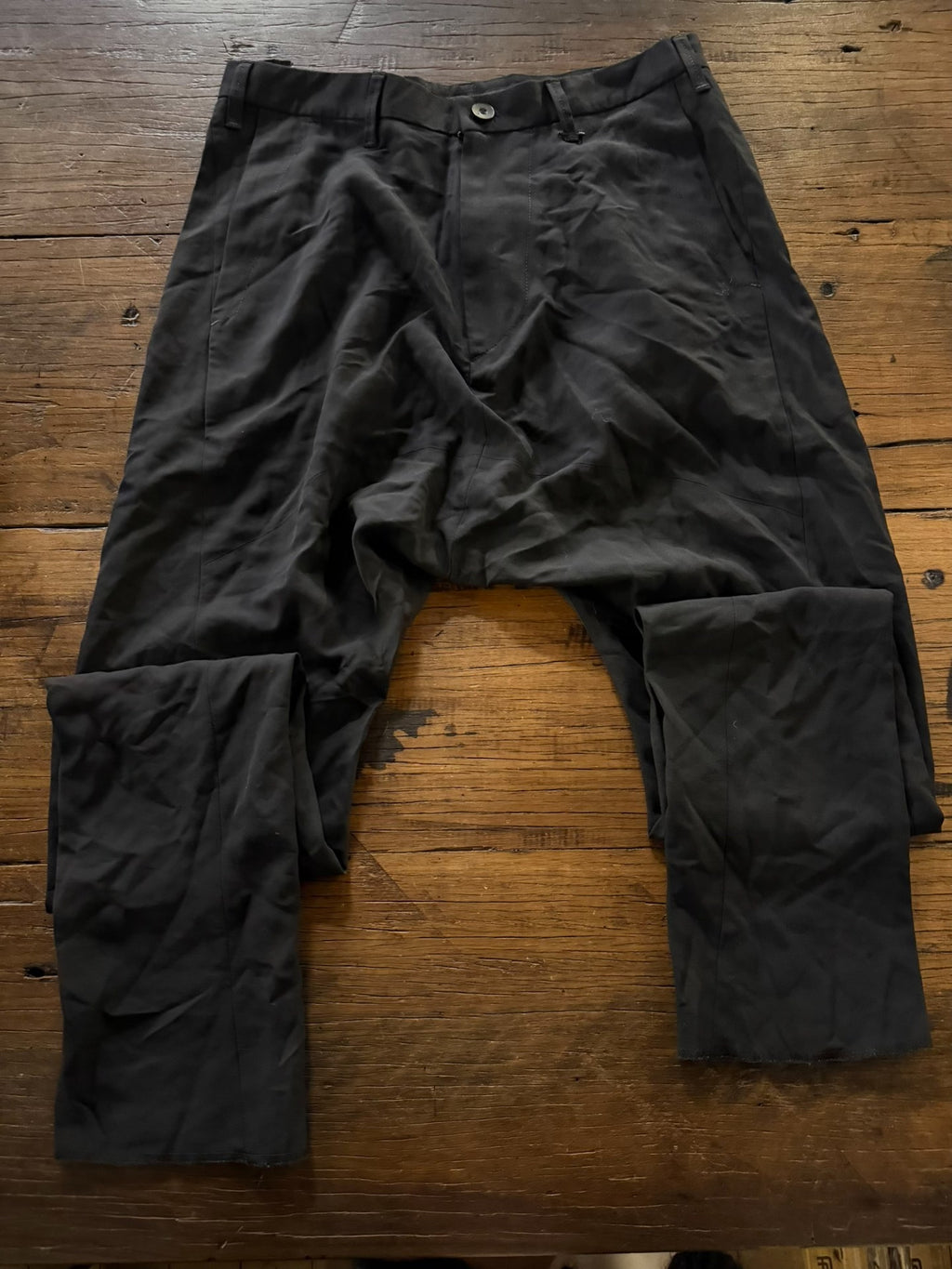 Julius FW16 Pre Black Drop-Crotch Wool Viscose Trousers