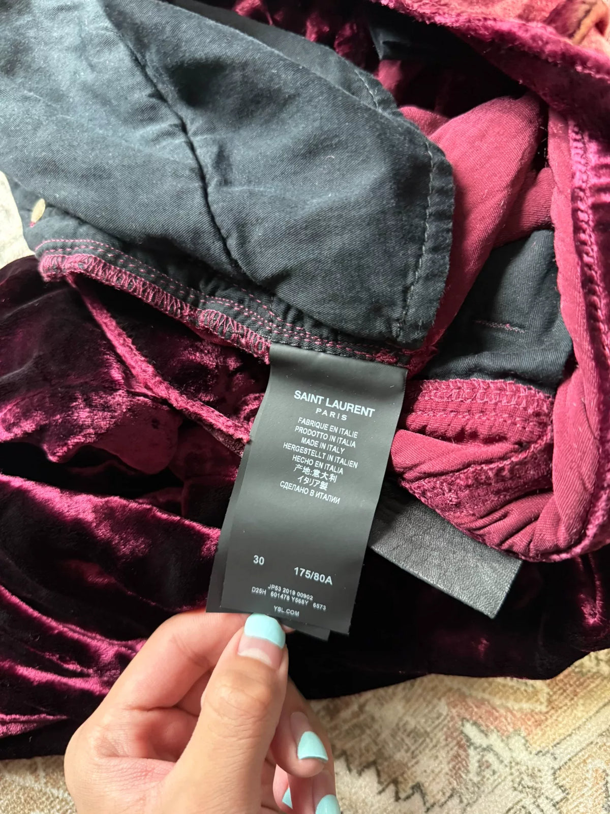 Saint Laurent Blood Red Velvet Gradient Trousers