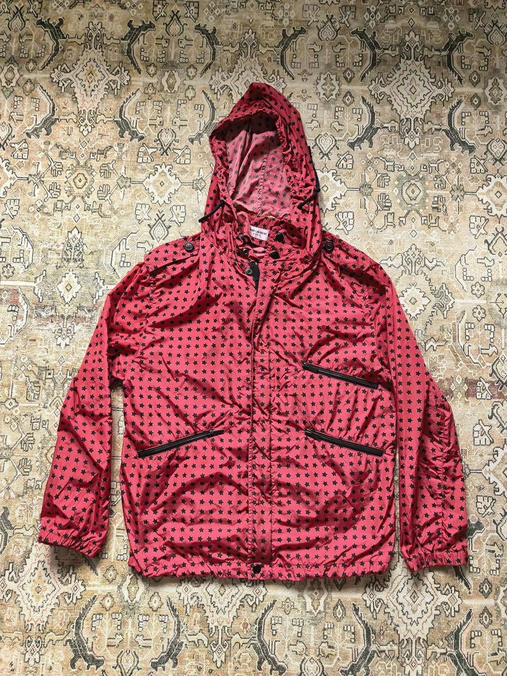 Saint Laurent 19ss Red Sole Black Stars Multi-Zip Hoodie