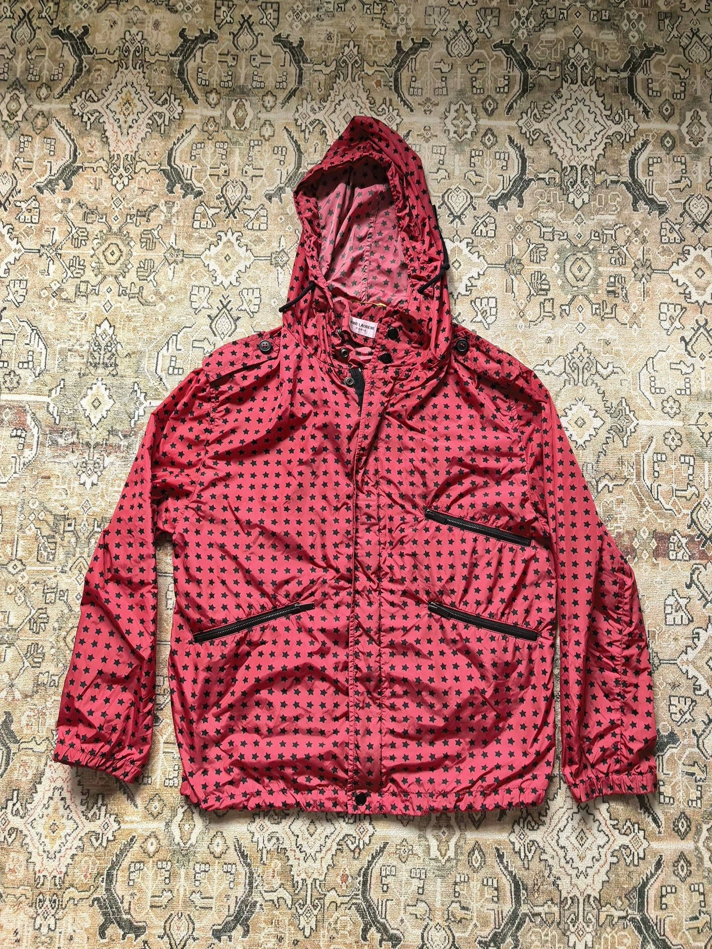 Saint Laurent 19ss Red Sole Black Stars Multi-Zip Hoodie