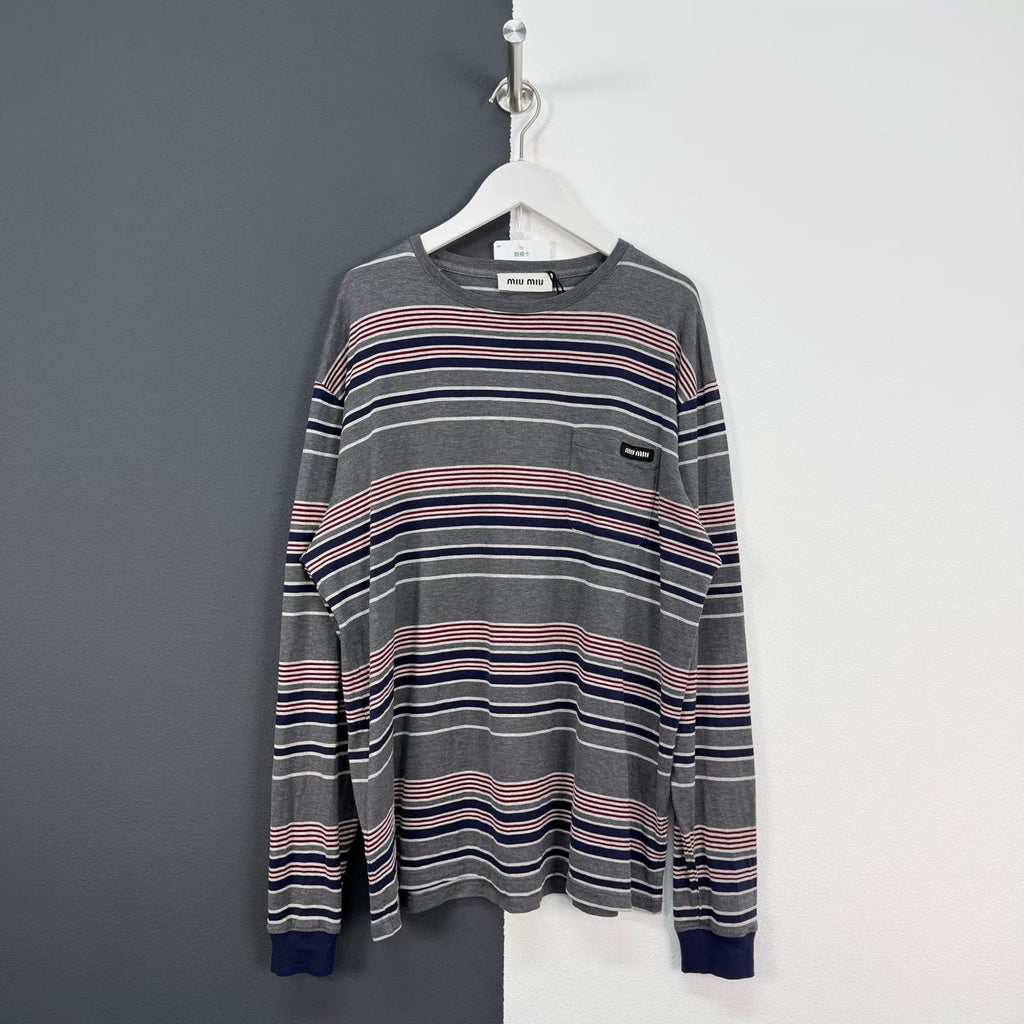 Miu Miu Automne Striped Logo Long Sleeve Top