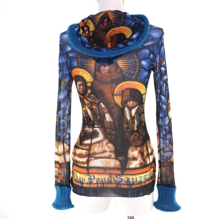Jean Paul Gaultier Portrait Hooded Mesh Top
