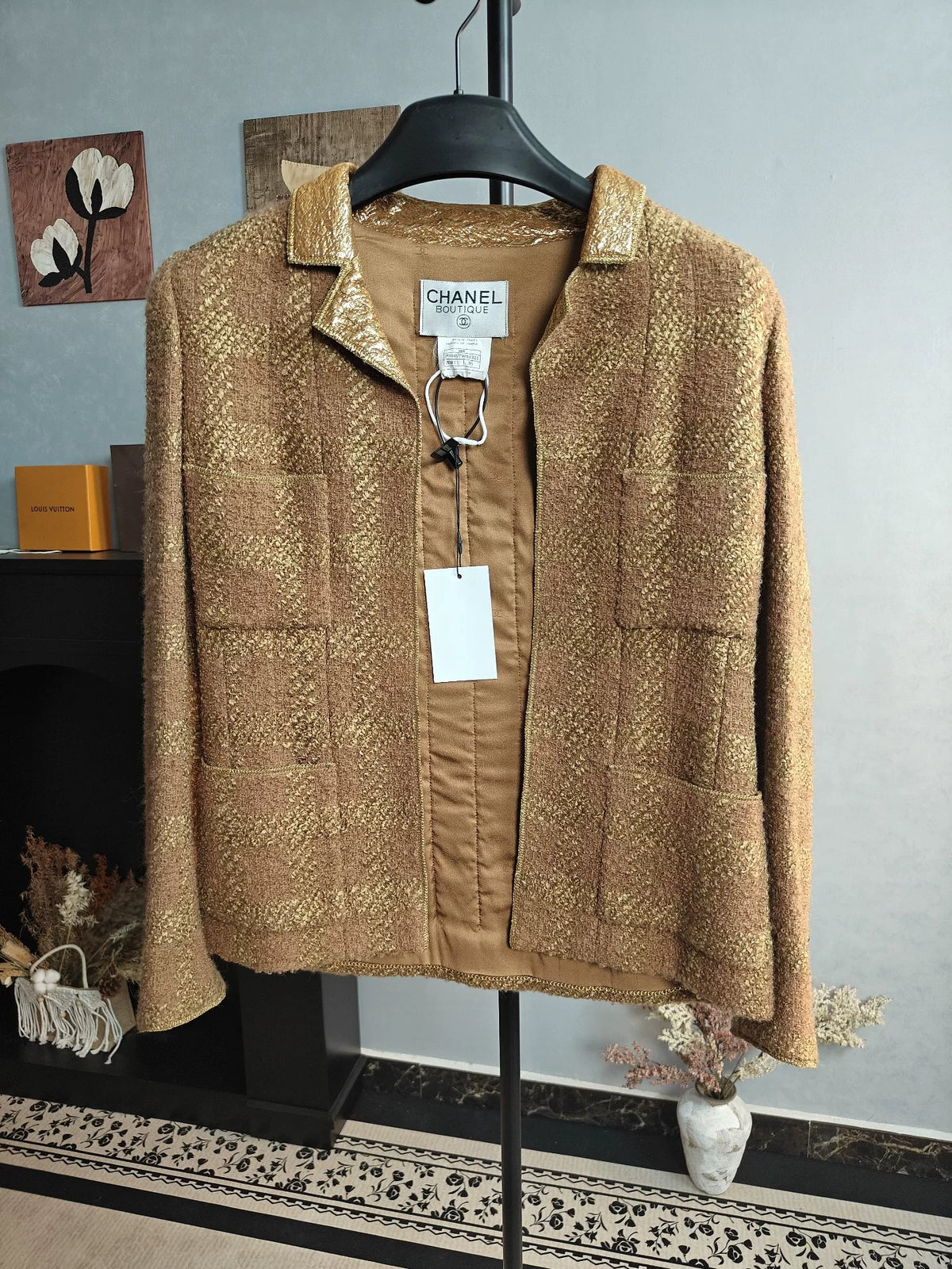 Chanel Gold Brown Gem Button Jacket