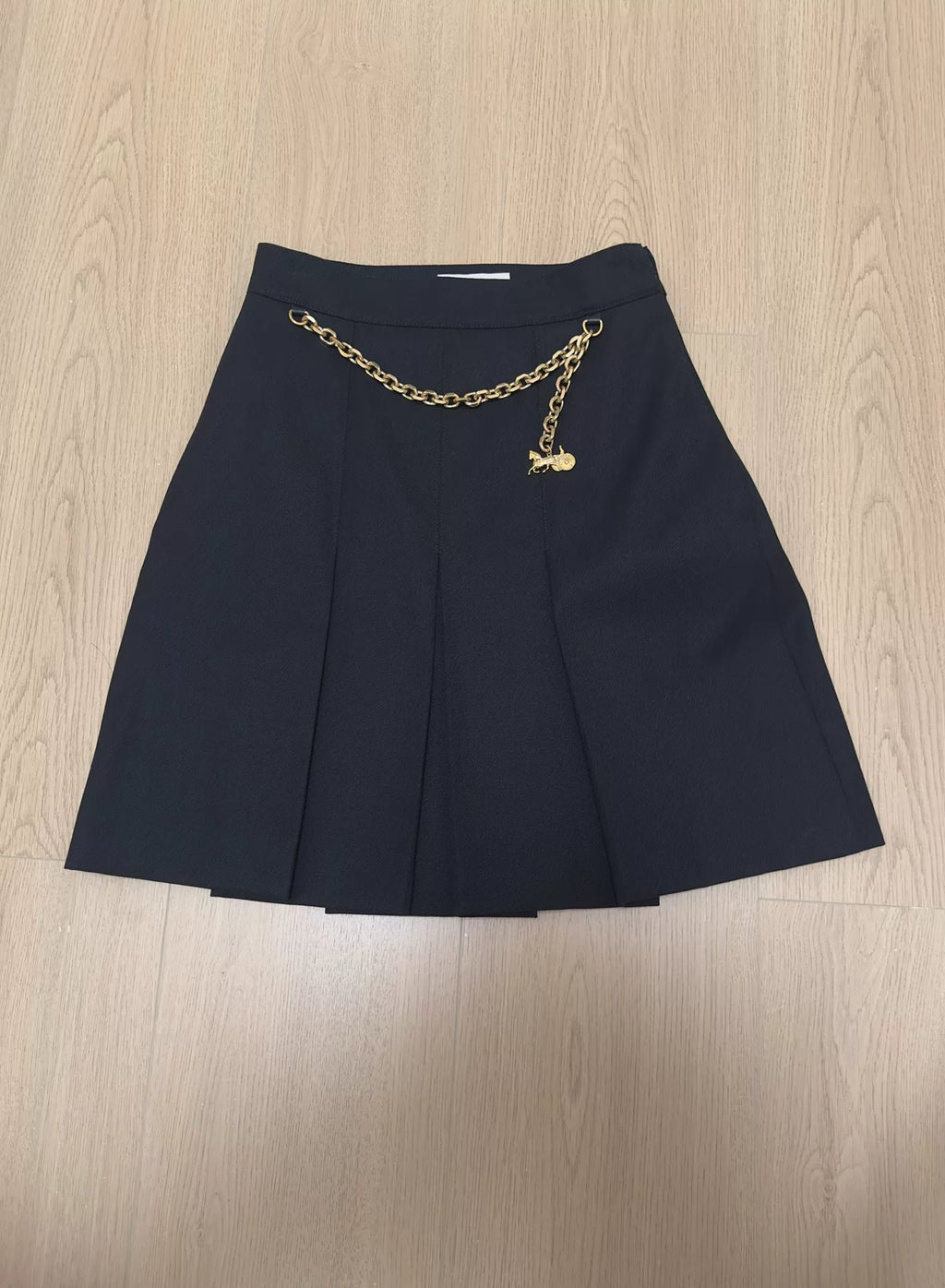 Celine Black Carriage Logo Gold Chain Wool Skirt