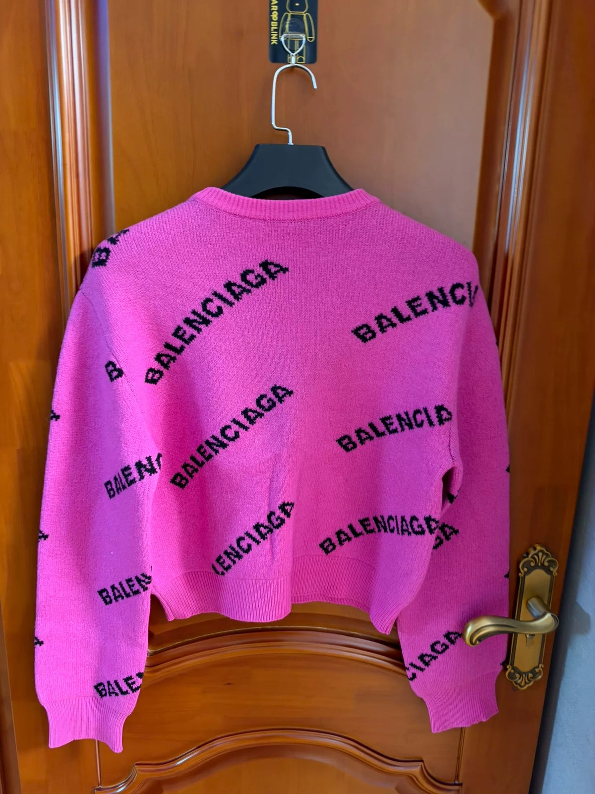Balenciaga Pink Logo-Print Cropped Knit Sweater