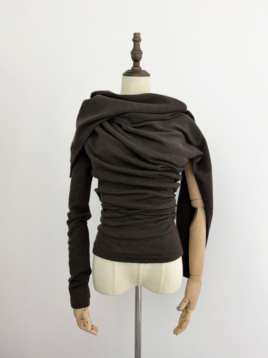 Yohji Yamamoto Y's Irregular Two-Way Wool Brown Top - Devines