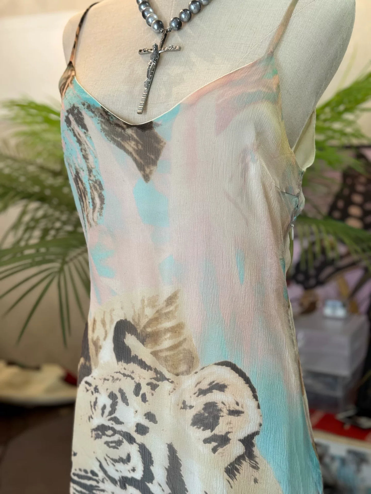 CLASS roberto cavalli tiger print mesh slip dress