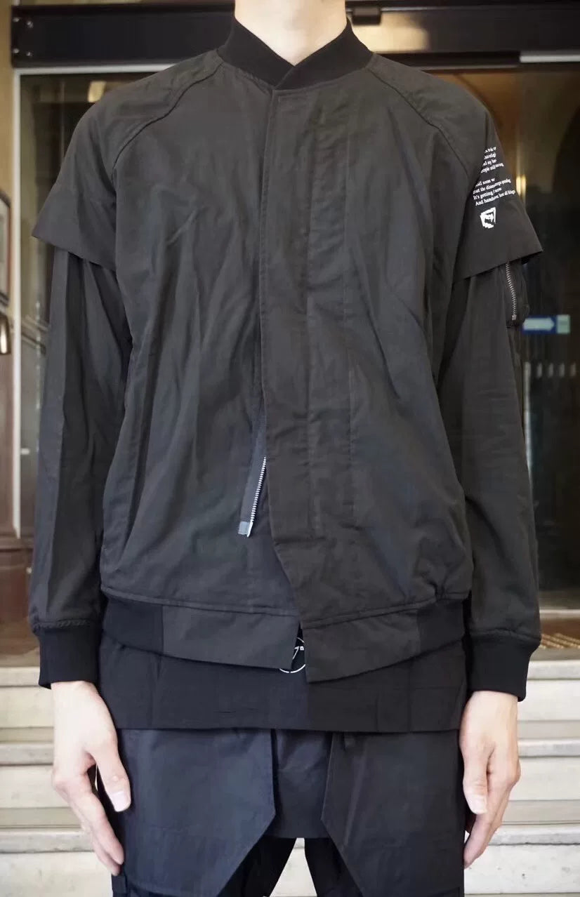Julius AW17 Black DUST Double-Layer Sleeve Flight Jacket Viscose Cotton Jacket