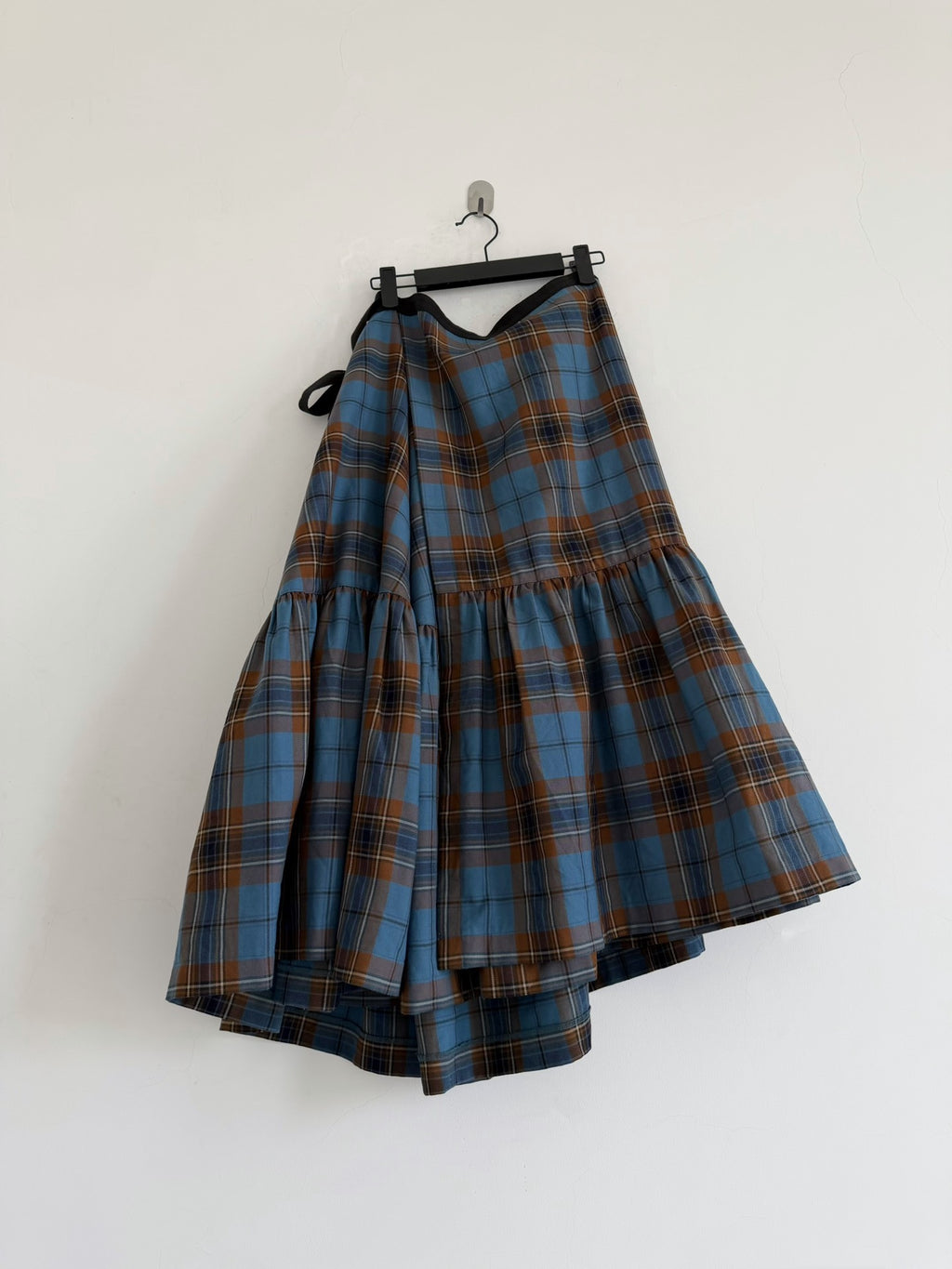 Junya Watanabe Midi Blue Plaid Wool Skirt