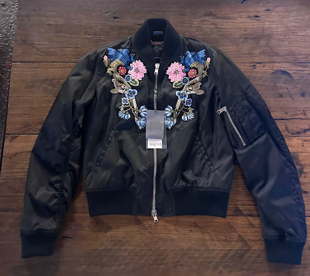 Alexander McQueen FW17 Black Medieval Qilin Floral Gold Thread Embroidered Hossu Jacket