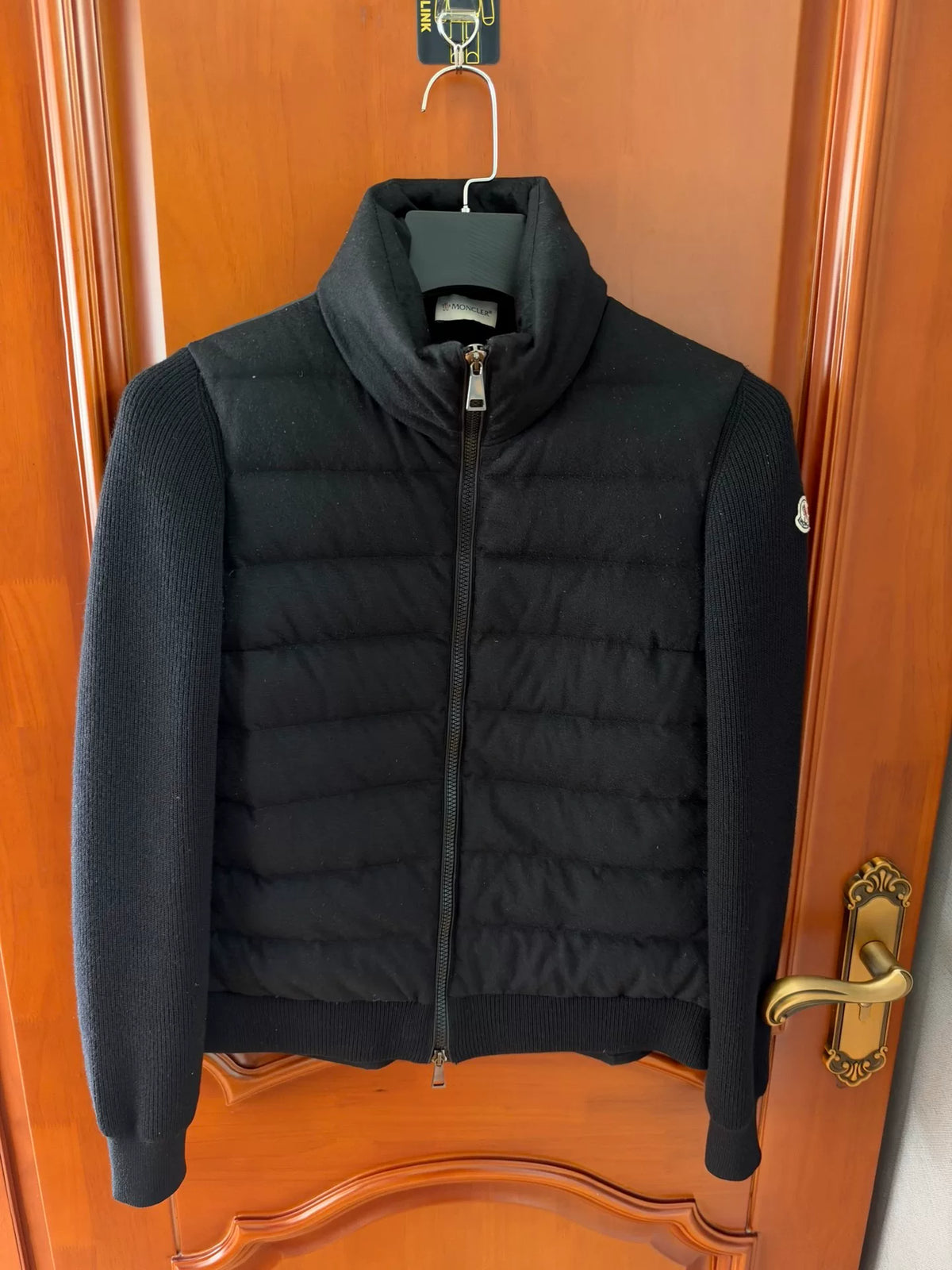 Moncler Black Knit-Panel Down Jacket
