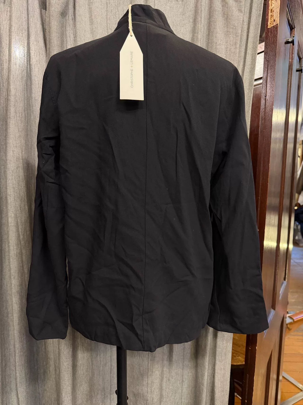 Christophe Lemaire Black Collarless Cotton Viscose Jacket