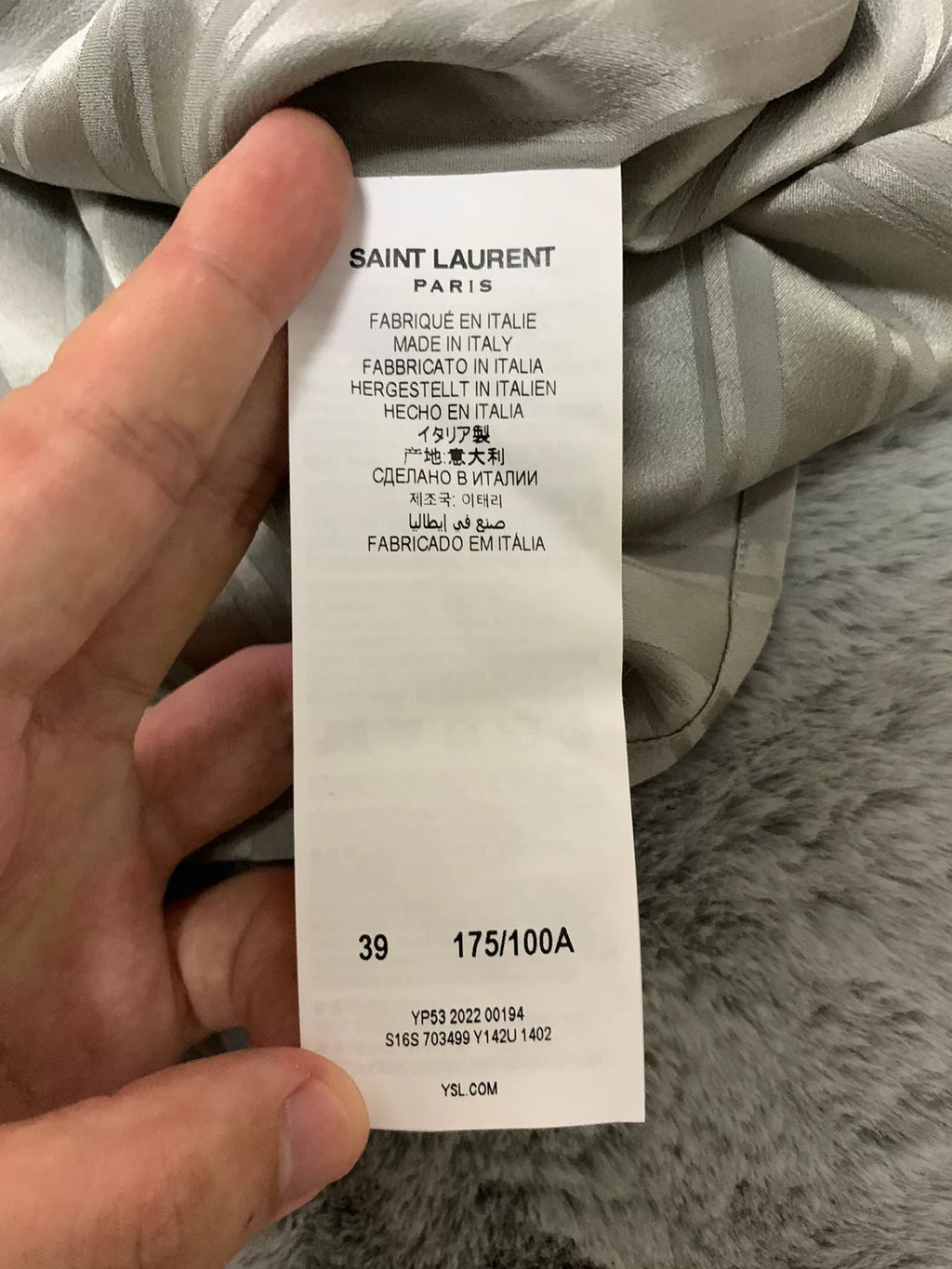 Saint Laurent 22FW Runway Silk Silver Striped Shirt