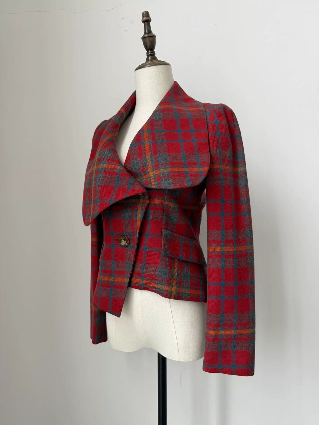 Vivienne Westwood vintage red plaid asymmetric lapel jacket