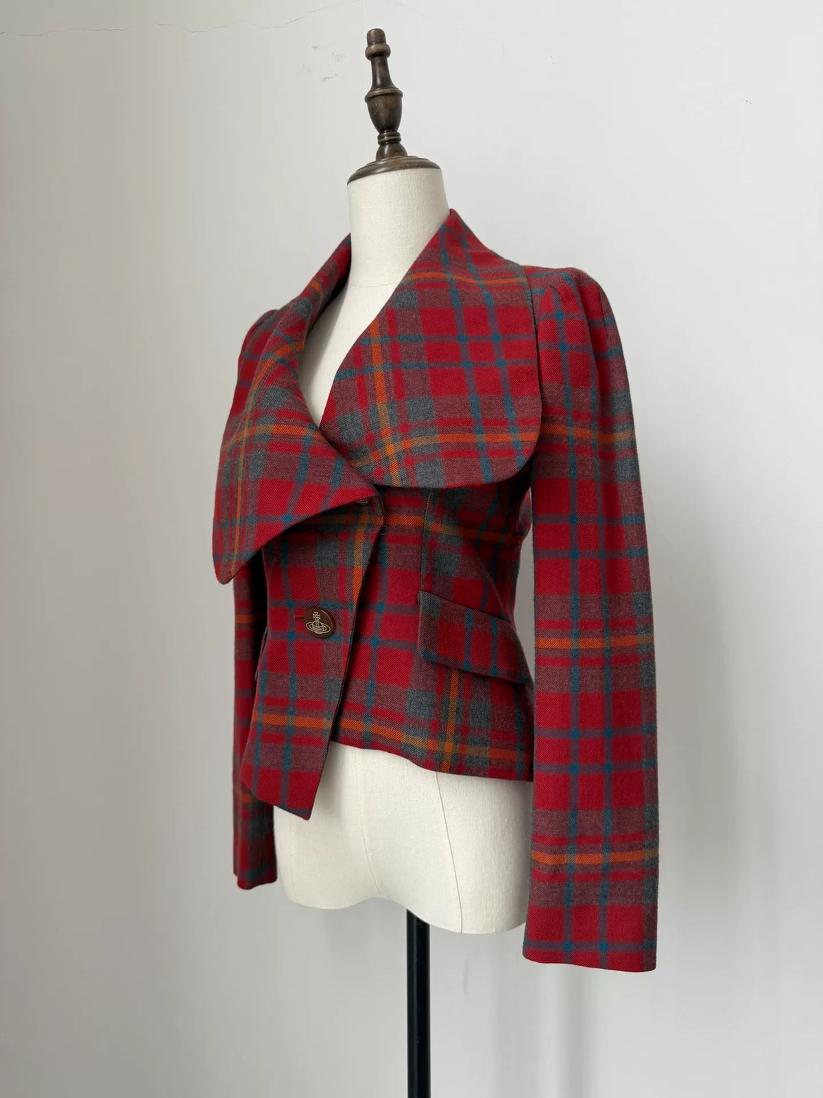 Vivienne Westwood vintage red plaid asymmetric lapel jacket