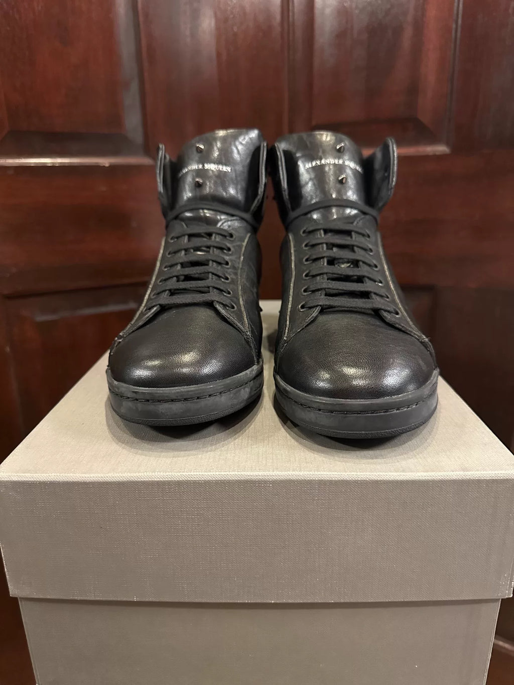 Alexander McQueen SS15 Black Studded Mid-Top Sneakers