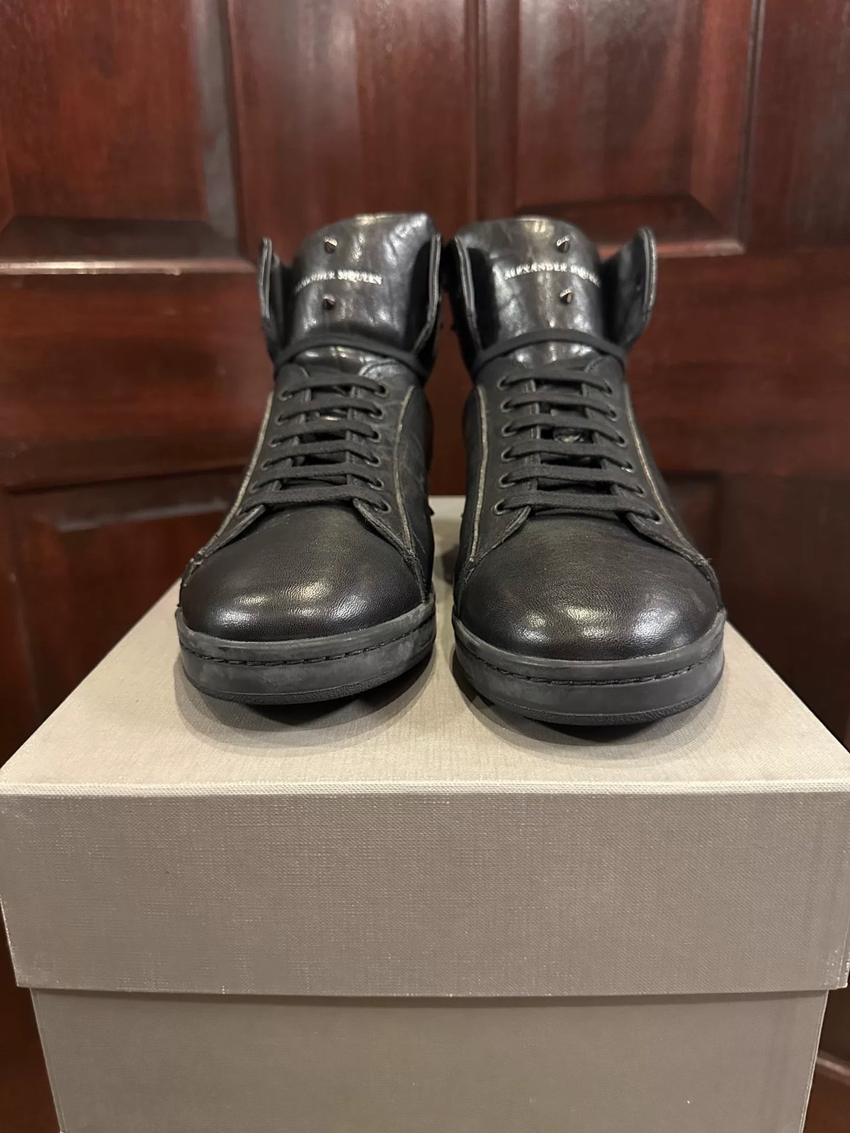 Alexander McQueen SS15 Black Studded Mid-Top Sneakers