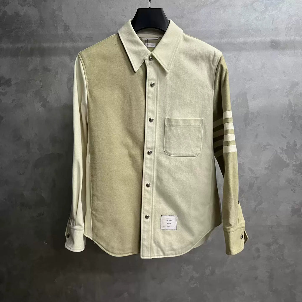 Thom Browne Beige Four-Stripe Shirt