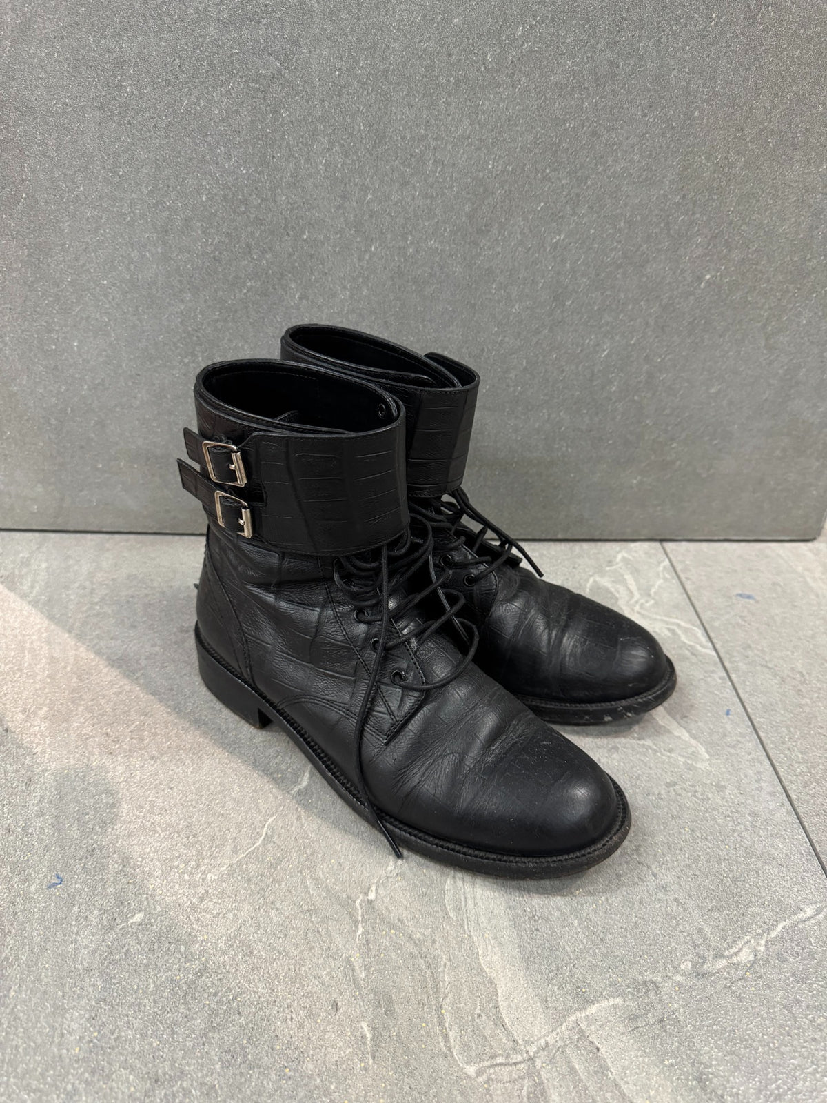 Saint Laurent FW15 Crocodile Skin Combat Boots by Hedi Slimane
