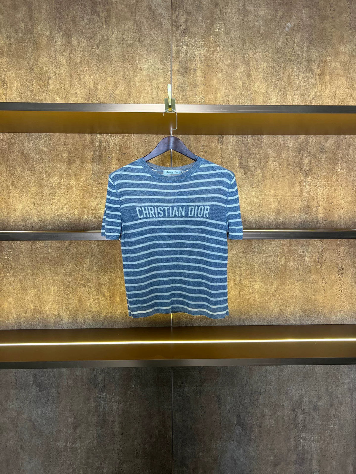 Dior Grey Blue Knit Short Sleeve Top