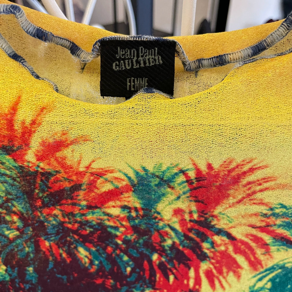 Jean Paul Gaultier Psychedelic Print Portrait Mesh Top