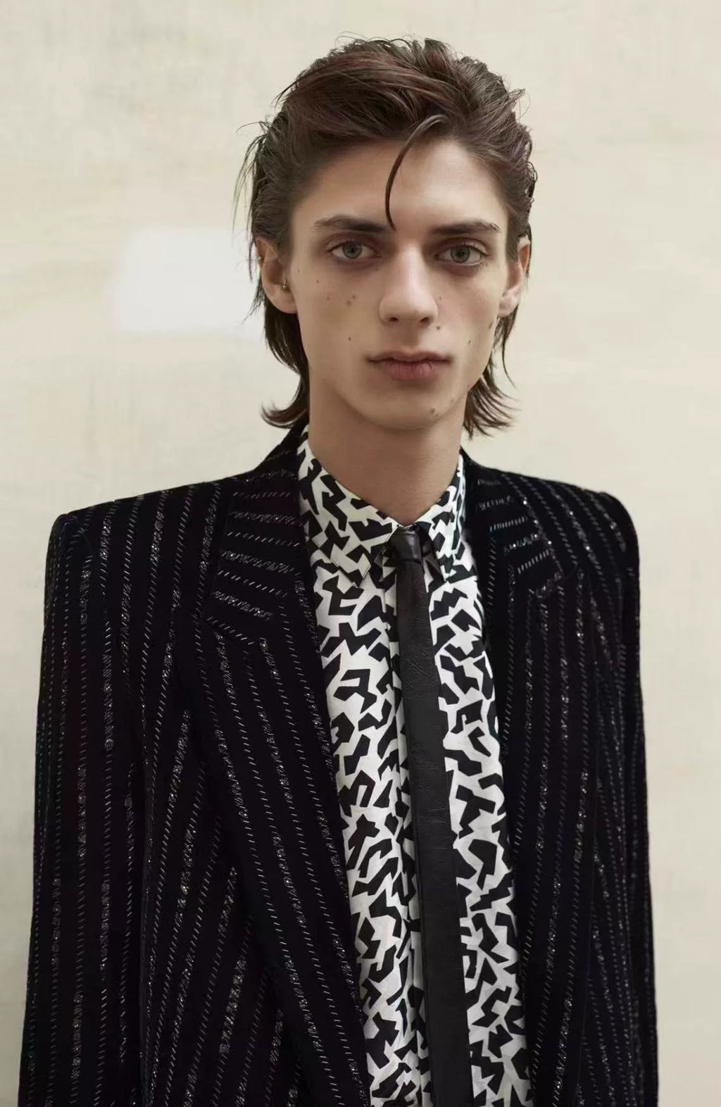 Saint Laurent 21FW Runway Silk Black White All-Over Print Shirt