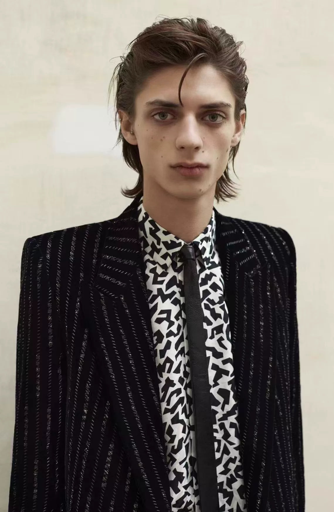 Saint Laurent 21FW Runway Silk Black White All-Over Print Shirt