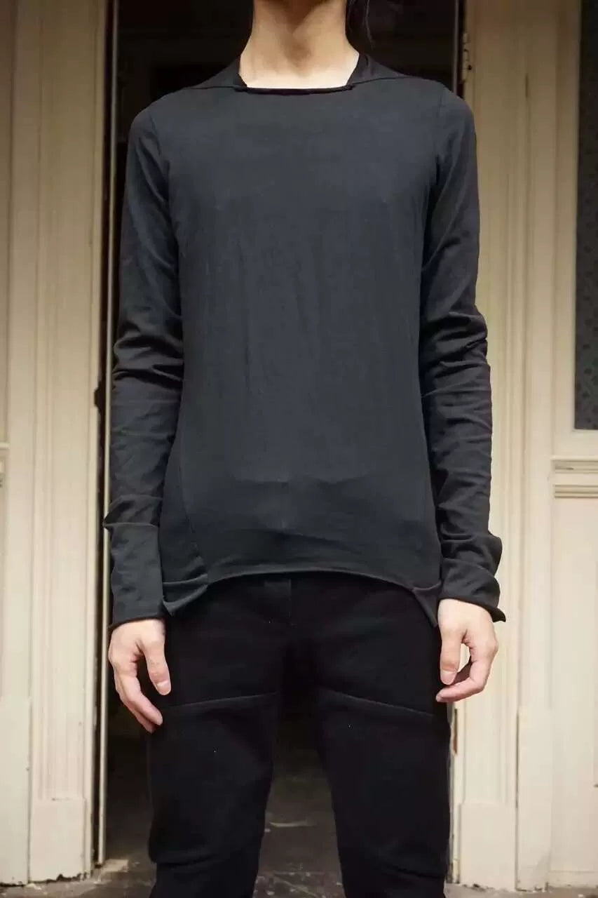 M.A+ FW16 Black Square Neck Longsleeve Tight Linen Tee