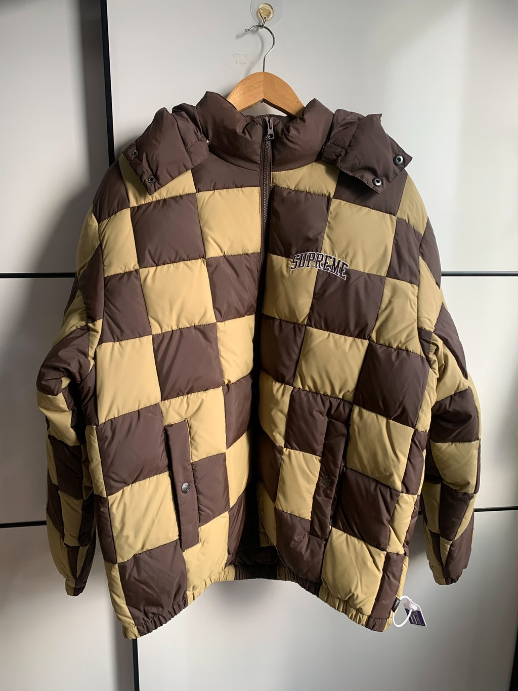 Supreme FW19 Checkerboard Puffy Down Jacket