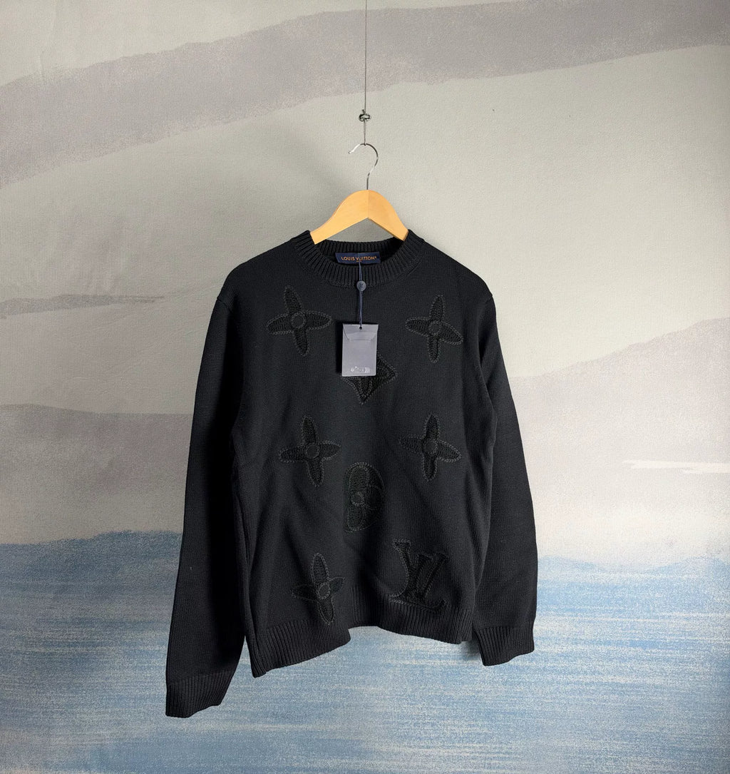 Louis Vuitton SS26 Black Floral Embroidered Sweater