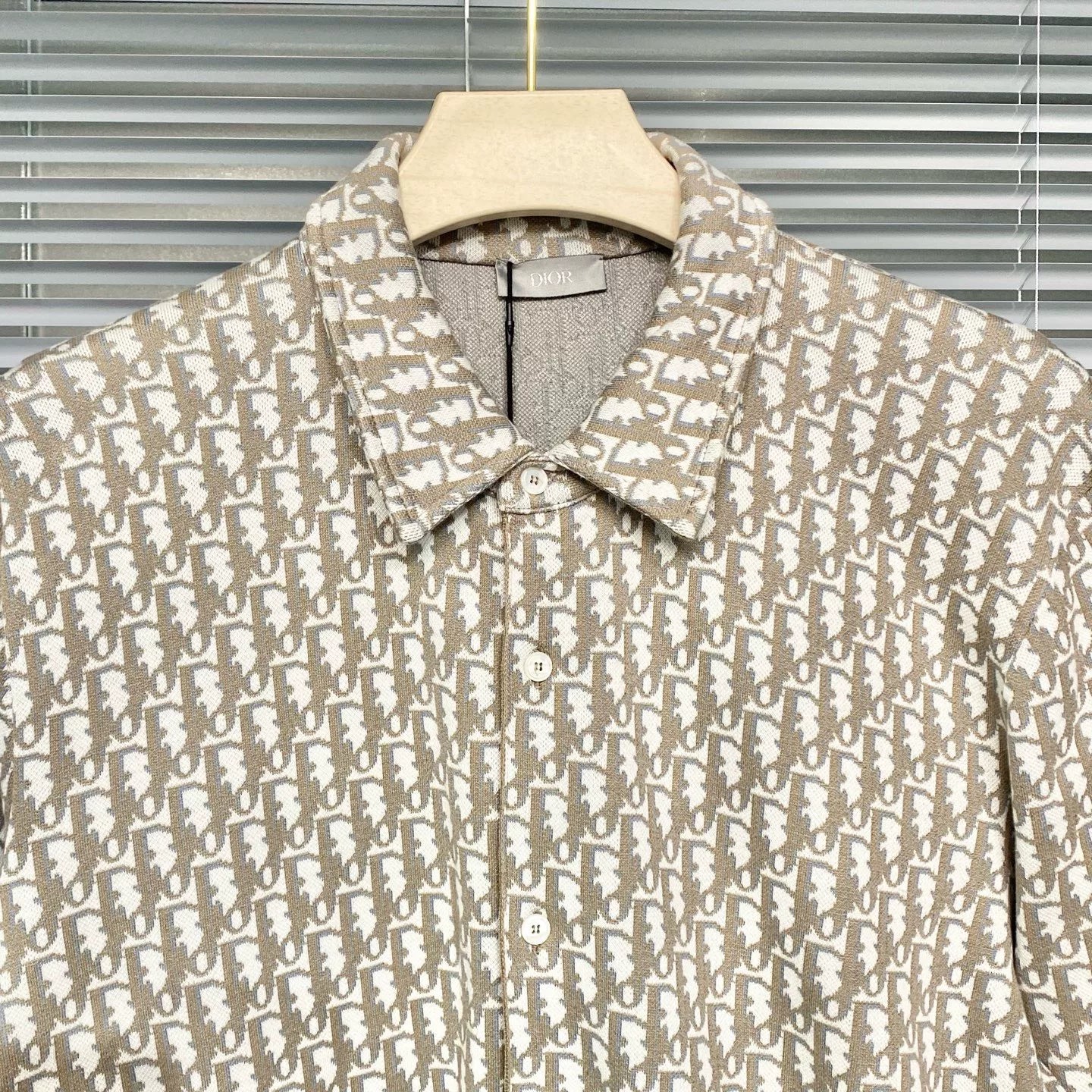 Dior Knit Lapel Shirt Oblique All-Over Logo Print Cotton Button-Front Shirt
