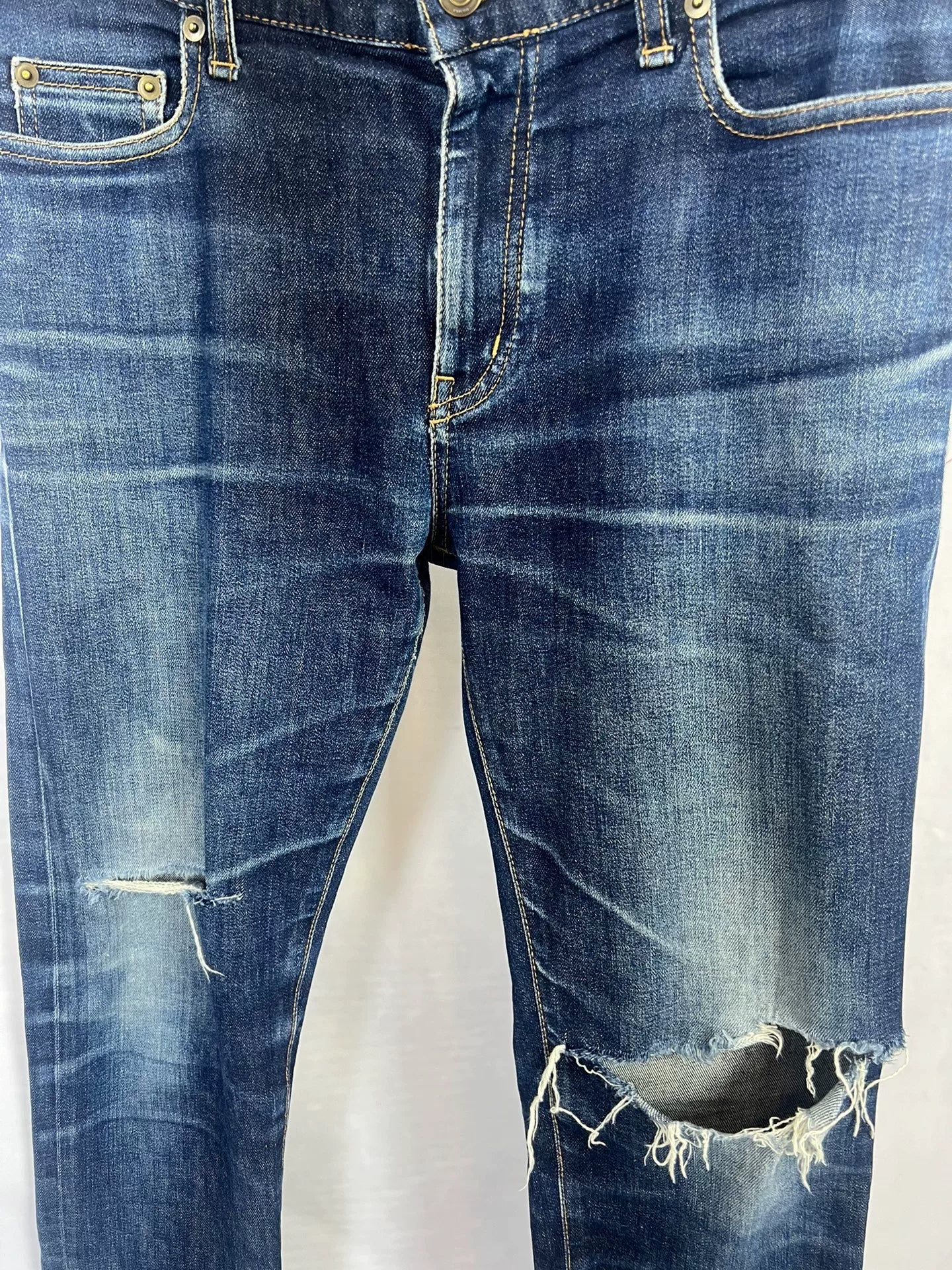 Saint Laurent 16SS Distressed Navy Jeans