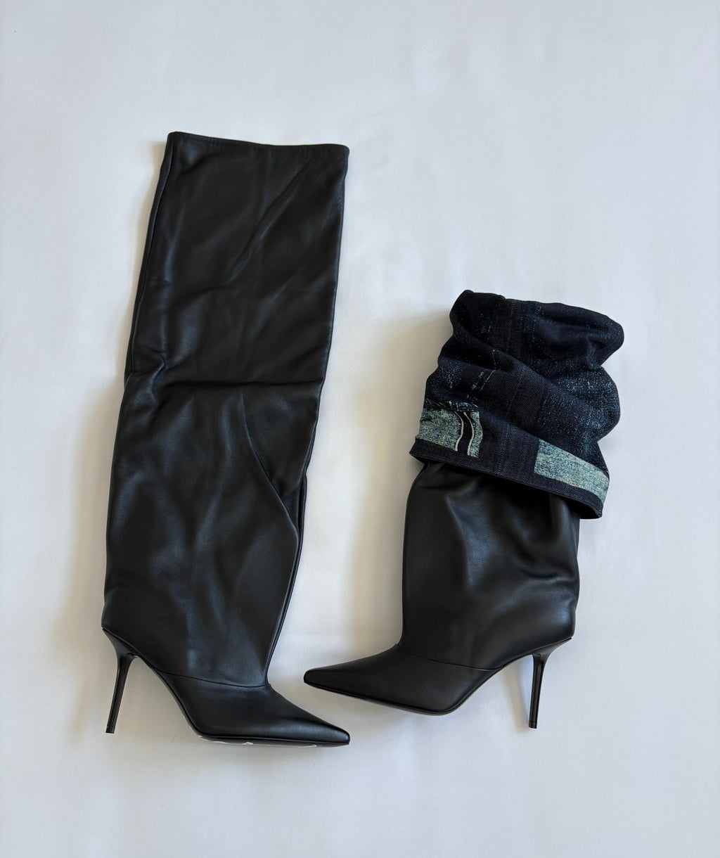Jean Paul Gaultier X Jimmy Choo deconstructed irregular folding boots