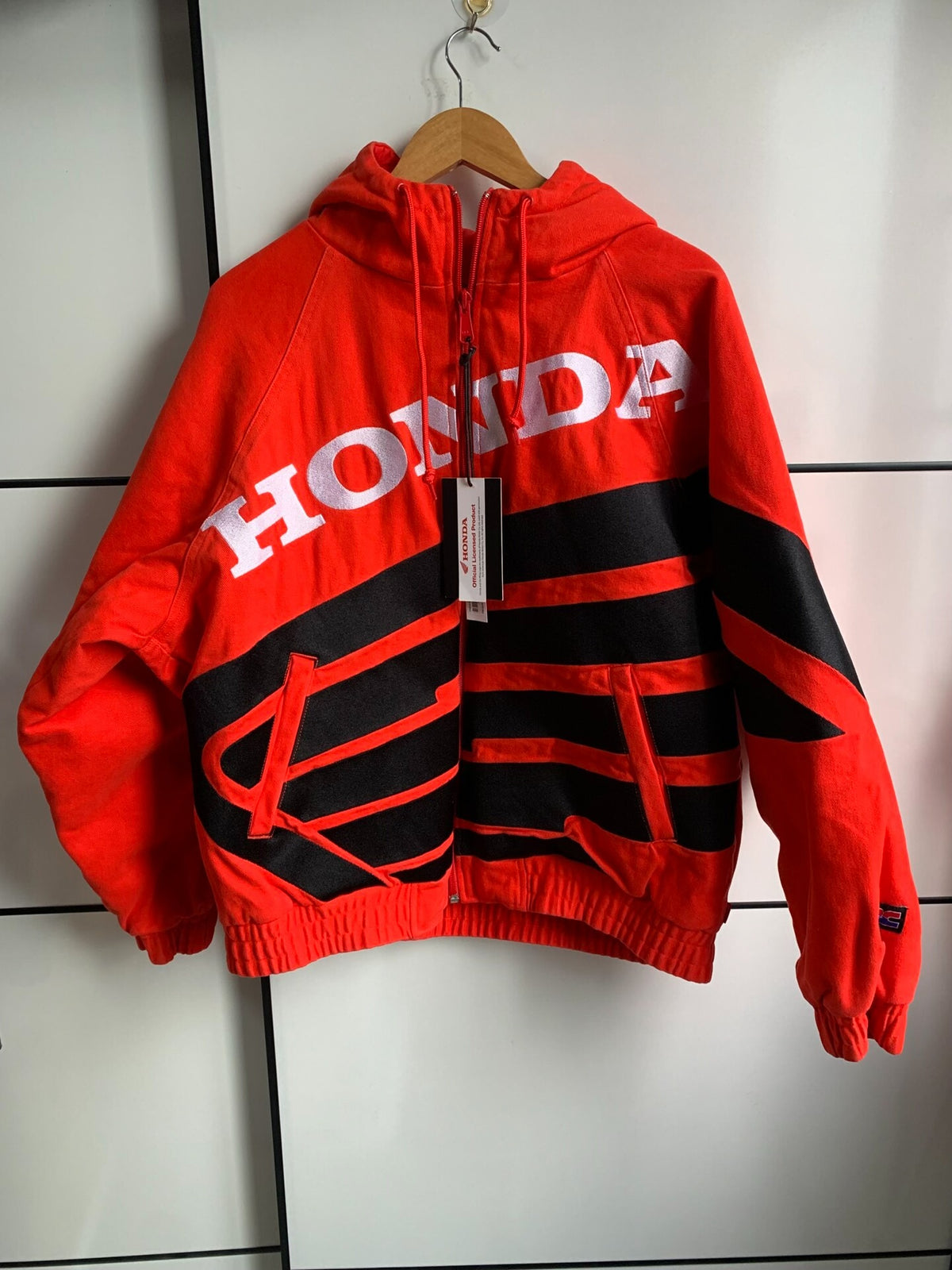 Supreme FW19 Honda Fox Racing Crewneck Red Zip-Up Jacket